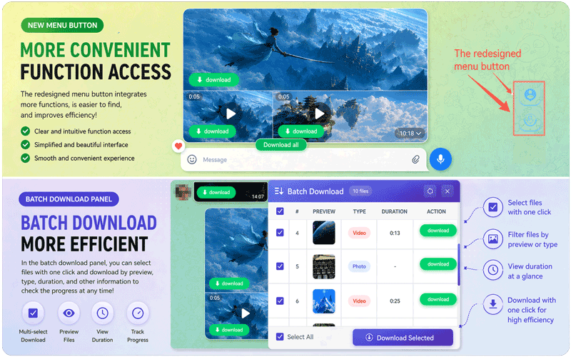 New menu and batch download panel