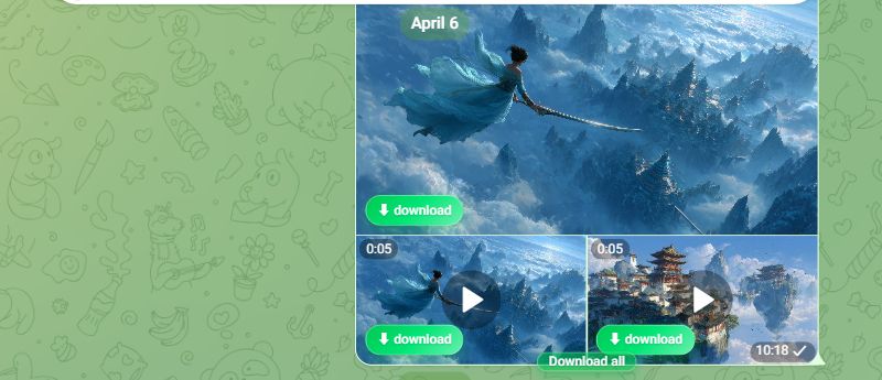 Green download and Download all buttons in Telegram Web, used for single-item download and whole-group download respectively