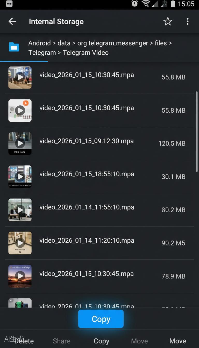 Display Telegram video cache directory in Android file manager