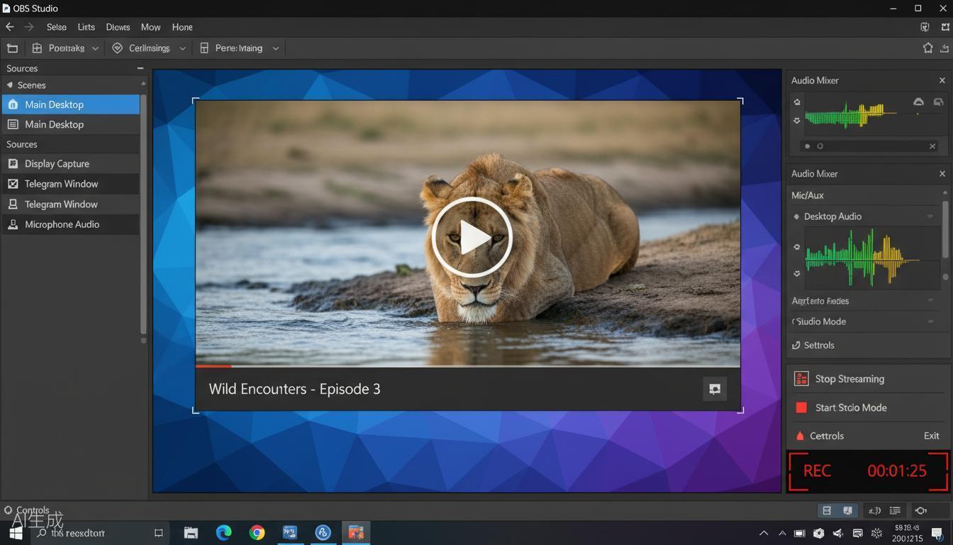 OBS Studio’s interface for recording Telegram videos